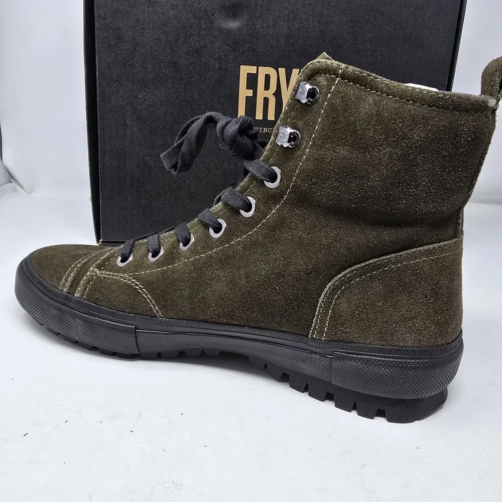FRYE Boots Mens 10.5 Ryan Military Lace Up Leather Olive Green New - Picture 4 of 7